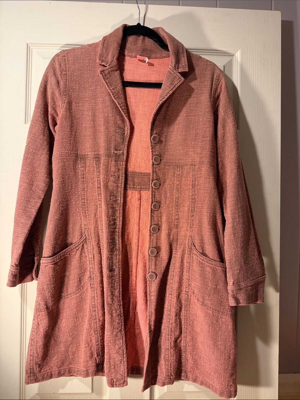Ohm Womens Small Dusty Rose Textured Woven Button Front Dress Tunic Pockets S